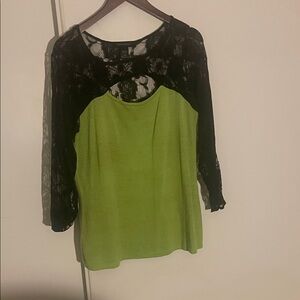 Ashley Stewart Black Lace and Green Blouse